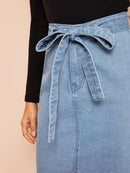 Slit<b style="color:White;"><font size="1"> -</font></b>Front Belted Denim Skirt