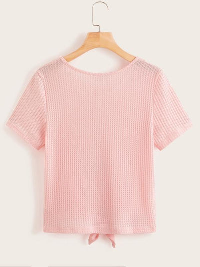 Button<b style="color:White;"><font size="1"> -</font></b>Front<b style="color:White;"><font size="1"> -</font></b>Knot Hem Waffle Knit Tee