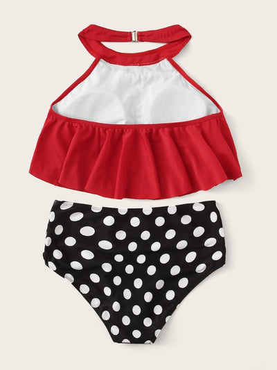 Floaty<b style="color:White;"><font size="1"> -</font></b>Top<b style="color:White;"><font size="1"> -</font></b>With<b style="color:White;"><font size="1"> -</font></b>Ruched Polka Dot Bikini Set