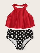 Floaty<b style="color:White;"><font size="1"> -</font></b>Top<b style="color:White;"><font size="1"> -</font></b>With<b style="color:White;"><font size="1"> -</font></b>Ruched Polka Dot Bikini Set
