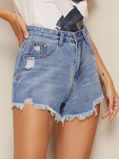 Raw<b style="color:White;"><font size="1"> -</font></b>Hem<b style="color:White;"><font size="1"> -</font></b>Ripped Stitch Detail Denim Shorts