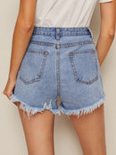 Raw<b style="color:White;"><font size="1"> -</font></b>Hem<b style="color:White;"><font size="1"> -</font></b>Ripped Stitch Detail Denim Shorts