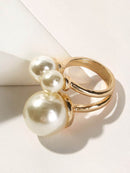 Faux<b style="color:White;"><font size="1"> -</font></b>Pearl<b style="color:White;"><font size="1"> -</font></b>Decor Double Layered Ring 1pc