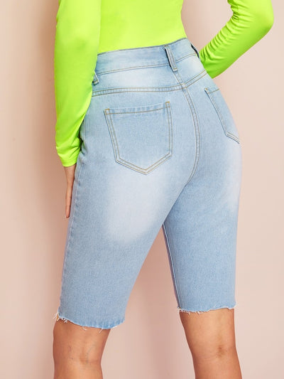 Stitch<b style="color:White;"><font size="1"> -</font></b>Detail<b style="color:White;"><font size="1"> -</font></b>Faded Wash Cycling Denim Shorts