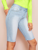 Stitch<b style="color:White;"><font size="1"> -</font></b>Detail<b style="color:White;"><font size="1"> -</font></b>Faded Wash Cycling Denim Shorts