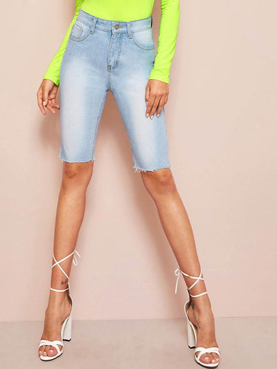 Stitch<b style="color:White;"><font size="1"> -</font></b>Detail<b style="color:White;"><font size="1"> -</font></b>Faded Wash Cycling Denim Shorts