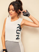 Floral<b style="color:White;"><font size="1"> -</font></b>Letter Print Raw Cut Tank Top