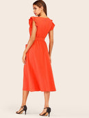 Neon<b style="color:White;"><font size="1"> -</font></b>Red<b style="color:White;"><font size="1"> -</font></b>Butterfly Sleeve Belted Dress