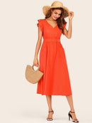 Neon<b style="color:White;"><font size="1"> -</font></b>Red<b style="color:White;"><font size="1"> -</font></b>Butterfly Sleeve Belted Dress