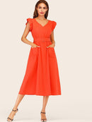 Neon<b style="color:White;"><font size="1"> -</font></b>Red<b style="color:White;"><font size="1"> -</font></b>Butterfly Sleeve Belted Dress