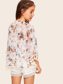 Girls<b style="color:White;"><font size="1"> -</font></b>Open Front Floral Print Kimono