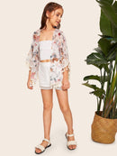 Girls<b style="color:White;"><font size="1"> -</font></b>Open Front Floral Print Kimono