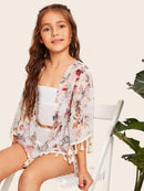 Girls<b style="color:White;"><font size="1"> -</font></b>Open Front Floral Print Kimono