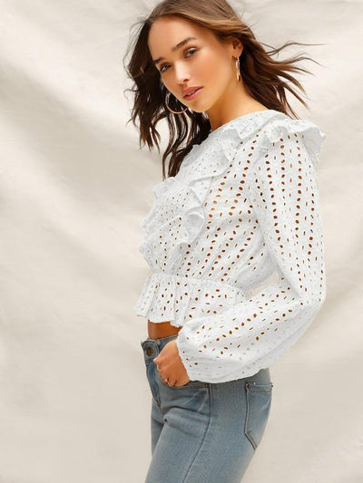 Ruffle<b style="color:White;"><font size="1"> -</font></b>Trim Schiffy Peplum Top