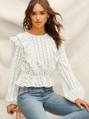 Ruffle<b style="color:White;"><font size="1"> -</font></b>Trim Schiffy Peplum Top