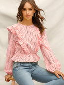 Ruffle<b style="color:White;"><font size="1"> -</font></b>Trim Schiffy Peplum Top