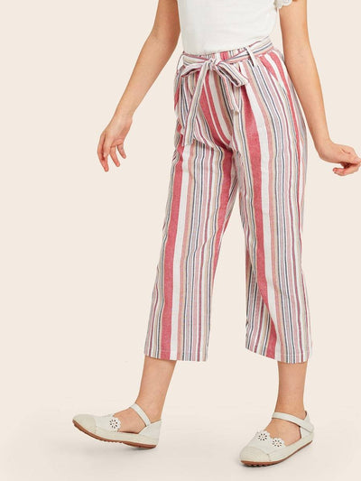 Girls<b style="color:White;"><font size="1"> -</font></b>Self<b style="color:White;"><font size="1"> -</font></b>Belted Slant Pocket Striped Pants