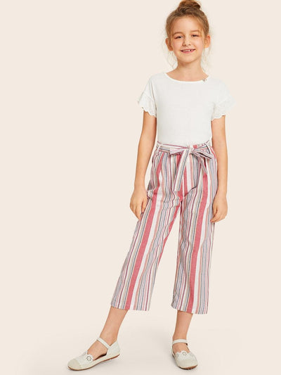 Girls<b style="color:White;"><font size="1"> -</font></b>Self<b style="color:White;"><font size="1"> -</font></b>Belted Slant Pocket Striped Pants