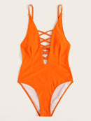 Neon<b style="color:White;"><font size="1"> -</font></b>Criss Cross Plunging One Piece Swimsuit