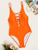 Neon<b style="color:White;"><font size="1"> -</font></b>Criss Cross Plunging One Piece Swimsuit