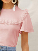 Layered<b style="color:White;"><font size="1"> -</font></b>Eyelet<b style="color:White;"><font size="1"> -</font></b>Embroidered Ruffle Solid Tee