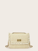 Faux<b style="color:White;"><font size="1"> -</font></b>Pearl<b style="color:White;"><font size="1"> -</font></b>Decor Flap Crossbody Bag