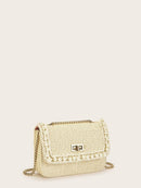 Faux<b style="color:White;"><font size="1"> -</font></b>Pearl<b style="color:White;"><font size="1"> -</font></b>Decor Flap Crossbody Bag