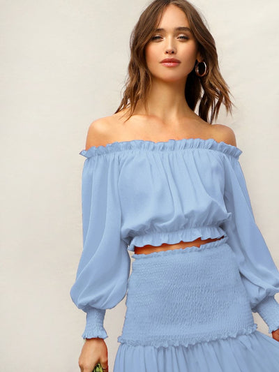 Frilled<b style="color:White;"><font size="1"> -</font></b>Off<b style="color:White;"><font size="1"> -</font></b>Shoulder Lantern Sleeve Top