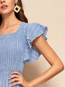 Striped<b style="color:White;"><font size="1"> -</font></b>Shirred Butterfly Sleeve Dress