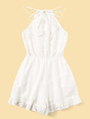 Eyelet<b style="color:White;"><font size="1"> -</font></b>Embroidery<b style="color:White;"><font size="1"> -</font></b>Ruffle Hem Halter Playsuit