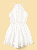 Eyelet<b style="color:White;"><font size="1"> -</font></b>Embroidery<b style="color:White;"><font size="1"> -</font></b>Ruffle Hem Halter Playsuit