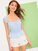 Elastic<b style="color:White;"><font size="1"> -</font></b>Waist<b style="color:White;"><font size="1"> -</font></b>Lace Trim Cuff Peplum Top