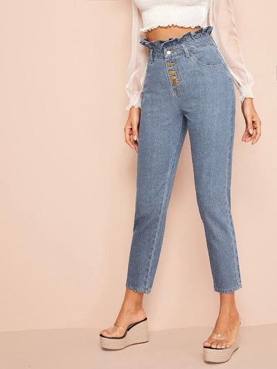 Light<b style="color:White;"><font size="1"> -</font></b>Wash<b style="color:White;"><font size="1"> -</font></b>Button Fly Paperbag Waist Jeans