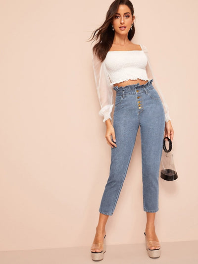 Light<b style="color:White;"><font size="1"> -</font></b>Wash<b style="color:White;"><font size="1"> -</font></b>Button Fly Paperbag Waist Jeans