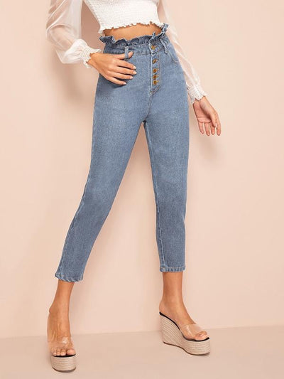 Light<b style="color:White;"><font size="1"> -</font></b>Wash<b style="color:White;"><font size="1"> -</font></b>Button Fly Paperbag Waist Jeans