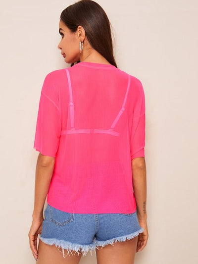 Drop<b style="color:White;"><font size="1"> -</font></b>Shoulder Boxy Sheer Mesh Top