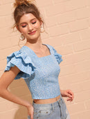 Calico<b style="color:White;"><font size="1"> -</font></b>Print<b style="color:White;"><font size="1"> -</font></b>Flounce Sleeve Crop Blouse