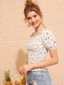 Ditsy<b style="color:White;"><font size="1"> -</font></b>Floral Shirred Frill Blouse