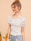 Ditsy<b style="color:White;"><font size="1"> -</font></b>Floral Shirred Frill Blouse