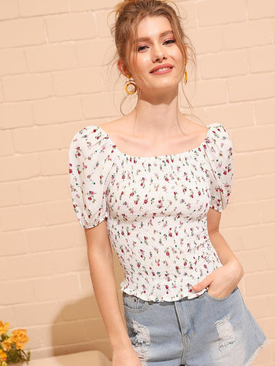 Ditsy<b style="color:White;"><font size="1"> -</font></b>Floral Shirred Frill Blouse