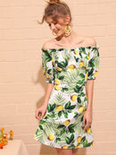 Lemon And<b style="color:White;"><font size="1"> -</font></b>Tropical Print Bardot Dress