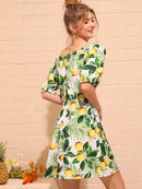 Lemon And<b style="color:White;"><font size="1"> -</font></b>Tropical Print Bardot Dress