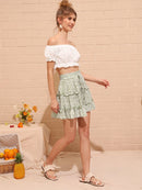 Calico<b style="color:White;"><font size="1"> -</font></b>Print<b style="color:White;"><font size="1"> -</font></b>Drawstring Waist Tiered Skirt