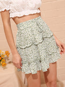 Calico<b style="color:White;"><font size="1"> -</font></b>Print<b style="color:White;"><font size="1"> -</font></b>Drawstring Waist Tiered Skirt