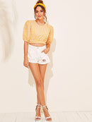 Bishop<b style="color:White;"><font size="1"> -</font></b>Sleeve<b style="color:White;"><font size="1"> -</font></b>Tie Back Gingham Top