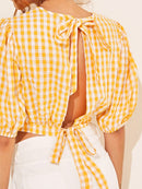 Bishop<b style="color:White;"><font size="1"> -</font></b>Sleeve<b style="color:White;"><font size="1"> -</font></b>Tie Back Gingham Top