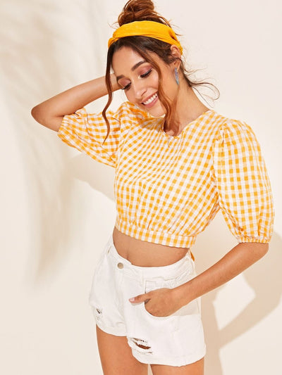 Bishop<b style="color:White;"><font size="1"> -</font></b>Sleeve<b style="color:White;"><font size="1"> -</font></b>Tie Back Gingham Top