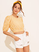 Bishop<b style="color:White;"><font size="1"> -</font></b>Sleeve<b style="color:White;"><font size="1"> -</font></b>Tie Back Gingham Top