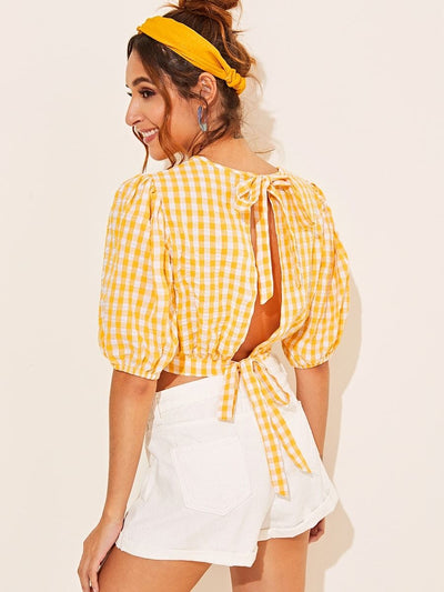 Bishop<b style="color:White;"><font size="1"> -</font></b>Sleeve<b style="color:White;"><font size="1"> -</font></b>Tie Back Gingham Top