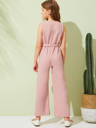 Girls<b style="color:White;"><font size="1"> -</font></b>Zip<b style="color:White;"><font size="1"> -</font></b>Front Sleeveless Belted Jumpsuit